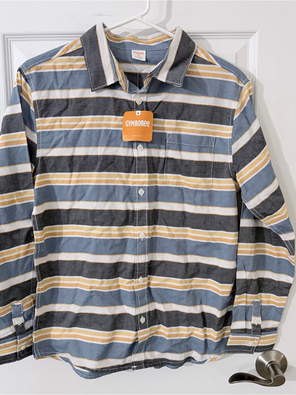 Gymboree Boy’s Long-Sleeve Striped Button-Up Shirt - Blue/Gray/Yellow